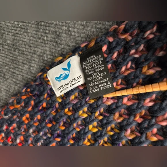 Save the Ocean Fringed Chunky Knit Scarf Multi Color Space Dye O/S - Picture 4 of 7